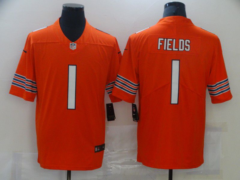 Men Chicago Bears 1 Fields Orange Nike Vapor Untouchable Limited 2021 NFL Jersey